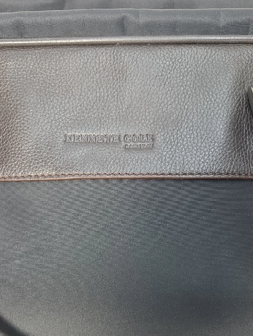 Kenneth Cole Black Nylon Weekender With Brown Leather Trim and Detachable Strap